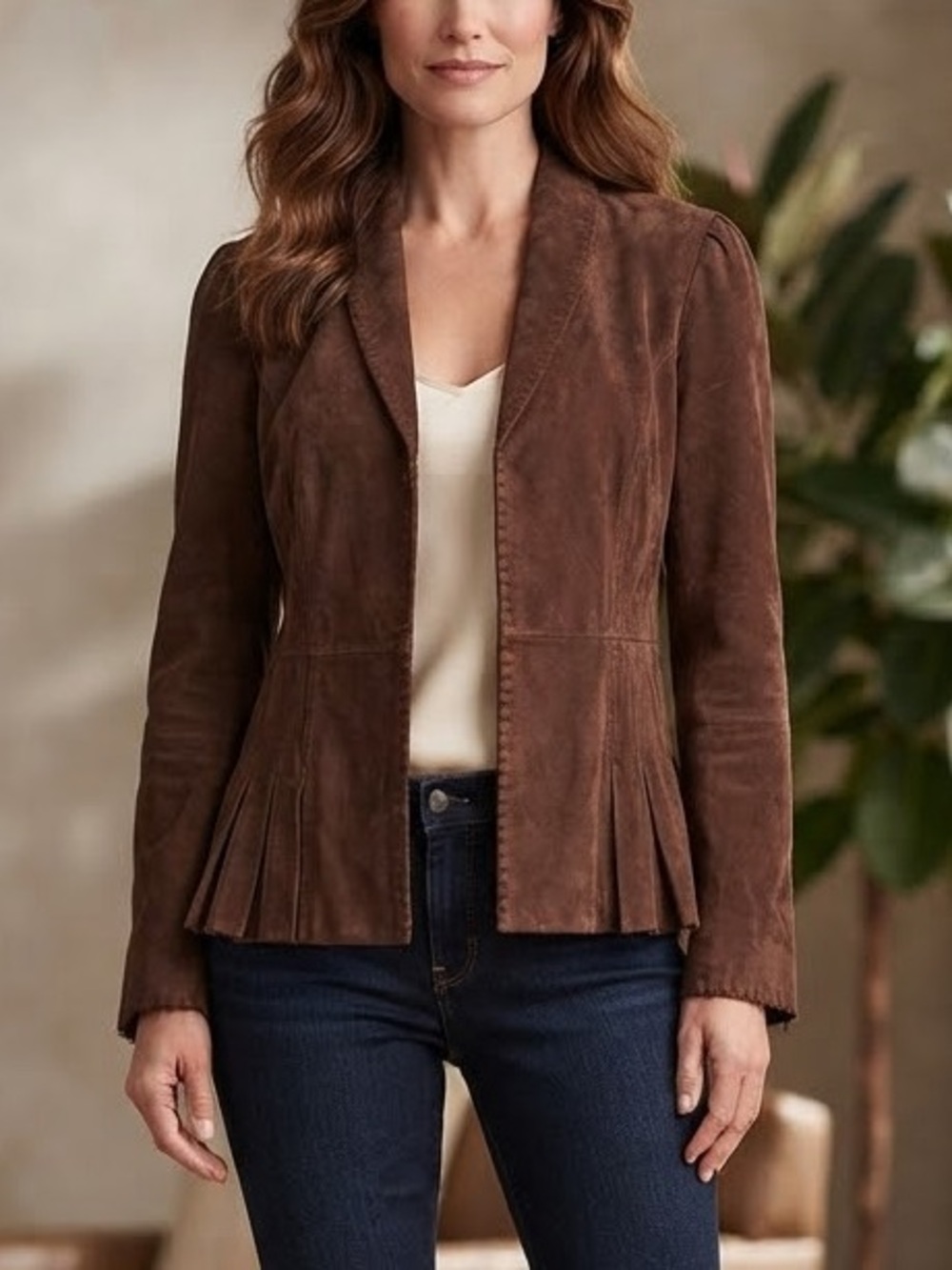 Vintage Newport News Brown Genuine Suede Leather Jacket Blazer Boho Western 12